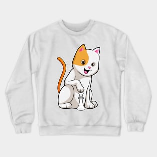 Cat at Chess with Chess piece Queen Crewneck Sweatshirt